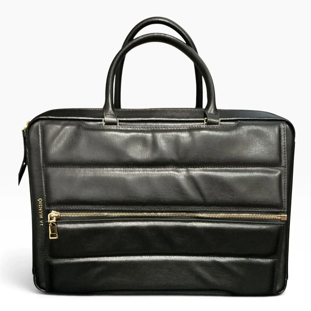 New La Mansio Grand Black Leather Travel Backpack / Briefcase + Laptop Case